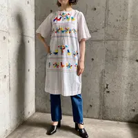 1970'S VINTAGE カラフル 花×青い鳥 メキシコ刺繍ワンピース[2265] | C...
