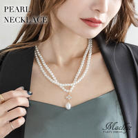 【代引き不可】ジルコニアモチーフトップ2連パールネックレス(pearl043)