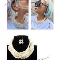 Twisted pearls necklace w earrings set