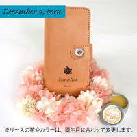 本革スマホケース プリザーブドフラワー 12月25日生まれの方 誕生花 クリスマスパレード
