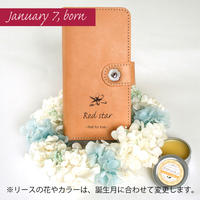 本革スマホケース プリザーブドフラワー 1月5日生まれの方 誕生花 ラッパスイセン 花言葉 再