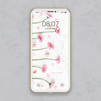 シンプルフラワー パウダーピンク背景とピンクの花 スマホ壁紙 Hanapla Hana