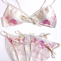 Hemp organic cotton lingerie【XL】ホワイト/ピンク花柄レース