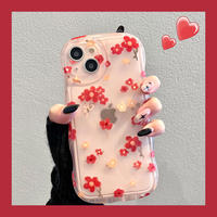 花柄 iPhone14/13ケース クリアピンクカラー iphone12/11カバー  高級感 可愛い 波紋枠 滑りにくい 春夏におすすめ[M2937]