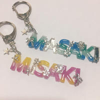 アルファベットネームプレートキーホルダー 宇宙 3文字 ハンドメイドアクセサリー Pygmy