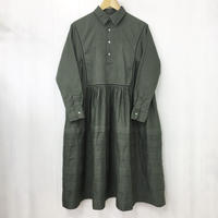 Pintuck Gathered Shirt Dress / Khaki Green