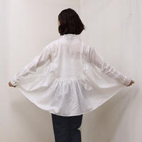 Band Collar Pintuck Gathered Top / Off White