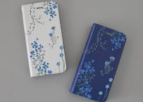 ブルーの花たちの手帳型iPhoneケース