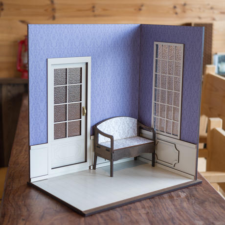 1 6スケールドールハウス洋館右側 新作ベンチセット パープル壁紙 新作初回5台限定セール