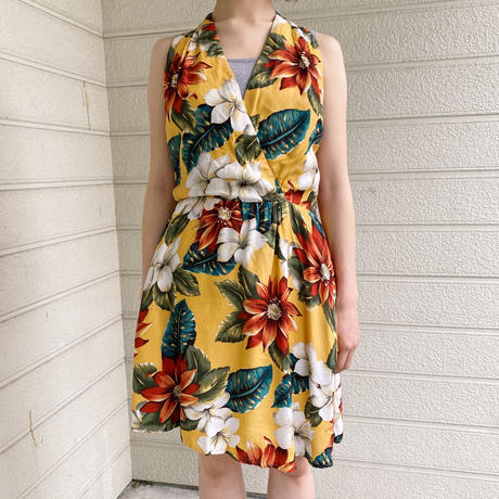 Made In Usa ハイビスカス柄 レーヨン ノースリーブワンピース 7732 Cr