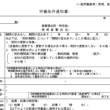 労働条件通知書 Stores