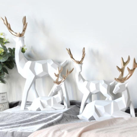 オブジェ 鹿 トナカイ ２体セット ホワイト 30cm 樹脂彫像 部屋装飾