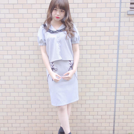 172SH11【再入荷】【Mieux】細チェックサテンフリルシャツ