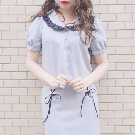 172SH11【再入荷】【Mieux】細チェックサテンフリルシャツ