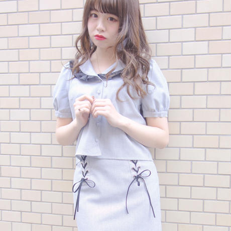 172SH11【再入荷】【Mieux】細チェックサテンフリルシャツ