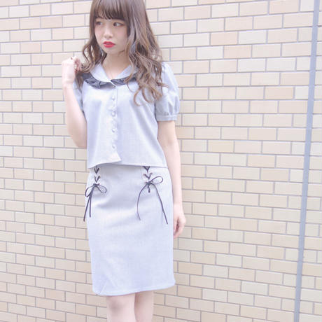172SH11【再入荷】【Mieux】細チェックサテンフリルシャツ