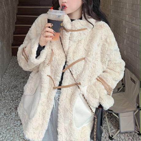 ボアジャケット ボアブルゾン  ゆったり アウター ビックシルエット 体型カバー シンプル レトロ 韓国ファッション レディース 大人可愛い ガーリー カジュアル DTC-658290946224