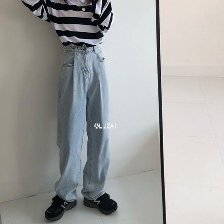 ゆったりシルエット 体系カバー 美脚ボーイフレンドデニム サルエルパンツ ボーイズデニム レデ