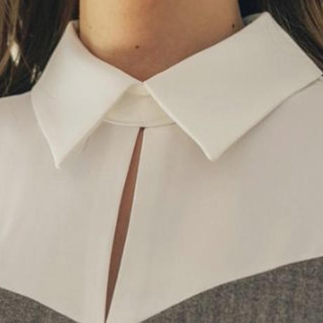 ワンピース バイカラー襟付きのオフィスも行ける大人タイトワンピ Hdfks 韓