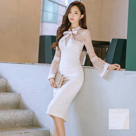 ワンピース とにかく清楚にいくならこれ 腕シースルーなタイトワンピース Hdfks