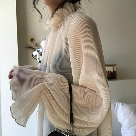 トップス ブラウス 韓国ファッションうっすら 透け感シースルーなおしゃれ感のトップス Hdfk