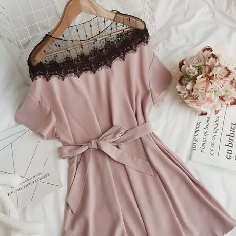 ワンピース 黒のレース可愛いとってもフェミニンガーリーなミニワンピ Hdfks