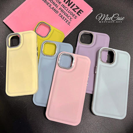 高級感韓国風 iPhone14/13ケース 淡色 アイフォン13/12/11カバー メッキレンズ枠/ボタン シンプル 頑丈 [M2903]