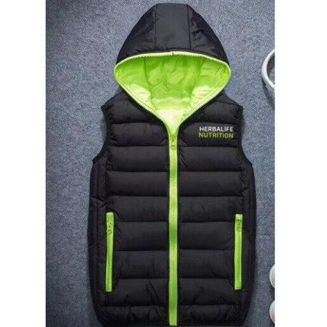 Herbalife ハーバライフ ロゴ フード付き ダウン ベスト ジップアップ