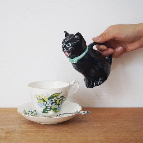 Black Cat Creamer "SIMBA" / 英国製キャット・クリーマー  " シンバ"(Green Bow)