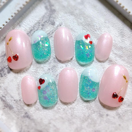 さくらんぼとクリームソーダのしゅわしゅわネイル Re Uni
