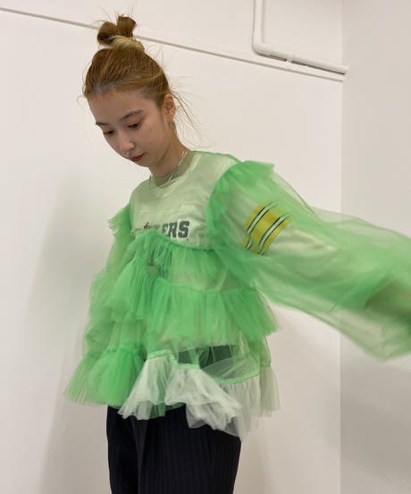 VIVIANO Asymmetric Tulle Top-