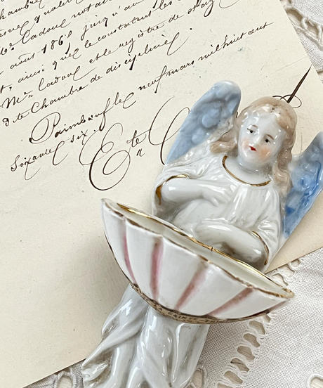 美品】フランスアンティーク 1910年 陶器製天使の聖水盤 ベニティエ
