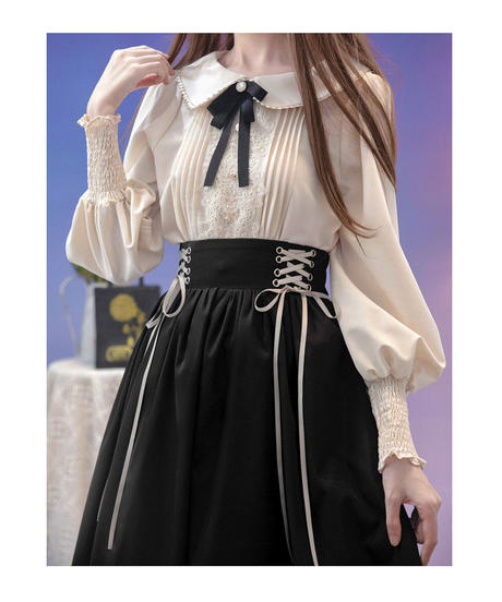 西洋令嬢の編み上げスカート - Dark Navy[2026年3月上旬-3月下旬発送予定]