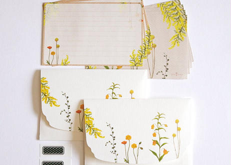 黄色い花たちのレターセット　〜 Cotton〔コットン〕〜