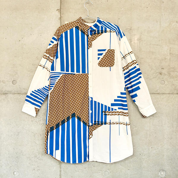 シャツワンピース『カガ』アオ×チャ_F
