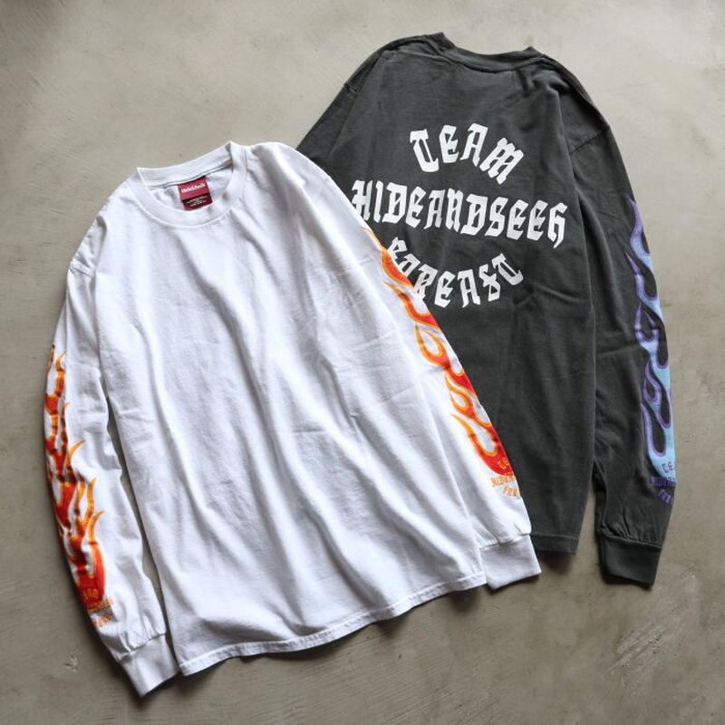 HIDEANDSEEK ハイドアンドシーク フレーム ファイヤー 長袖 ロゴ T