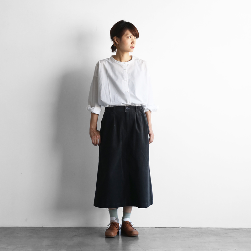 オーガニックコットンバンドカラーワイドブラウス（白）【レディス