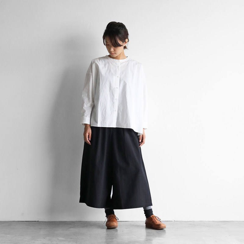 オーガニックコットンバンドカラーワイドブラウス（白）【レディス