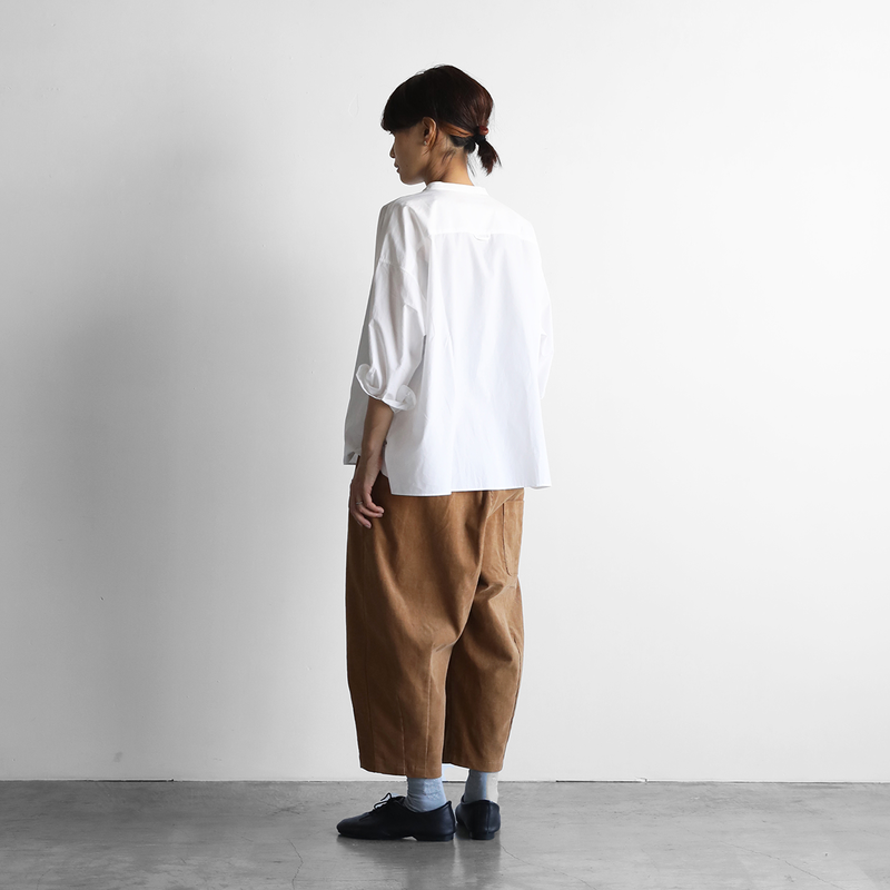 オーガニックコットンバンドカラーワイドブラウス（白）【レディス