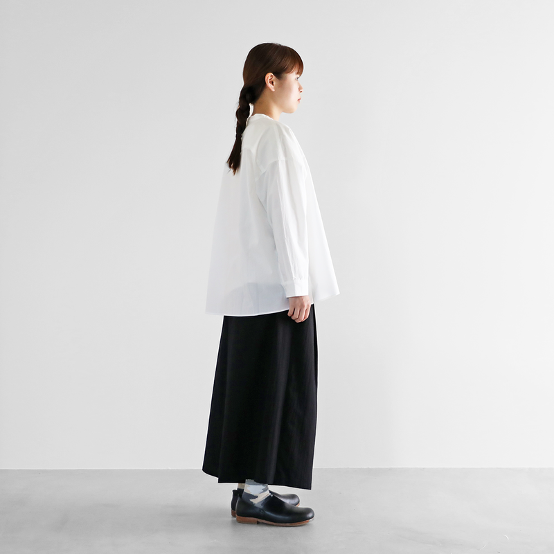 オーガニックコットンバンドカラーワイドブラウス（白）【レディス