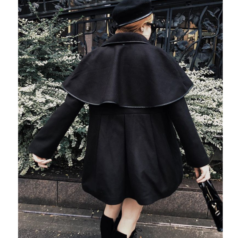 piping cape 2way coat black | épine