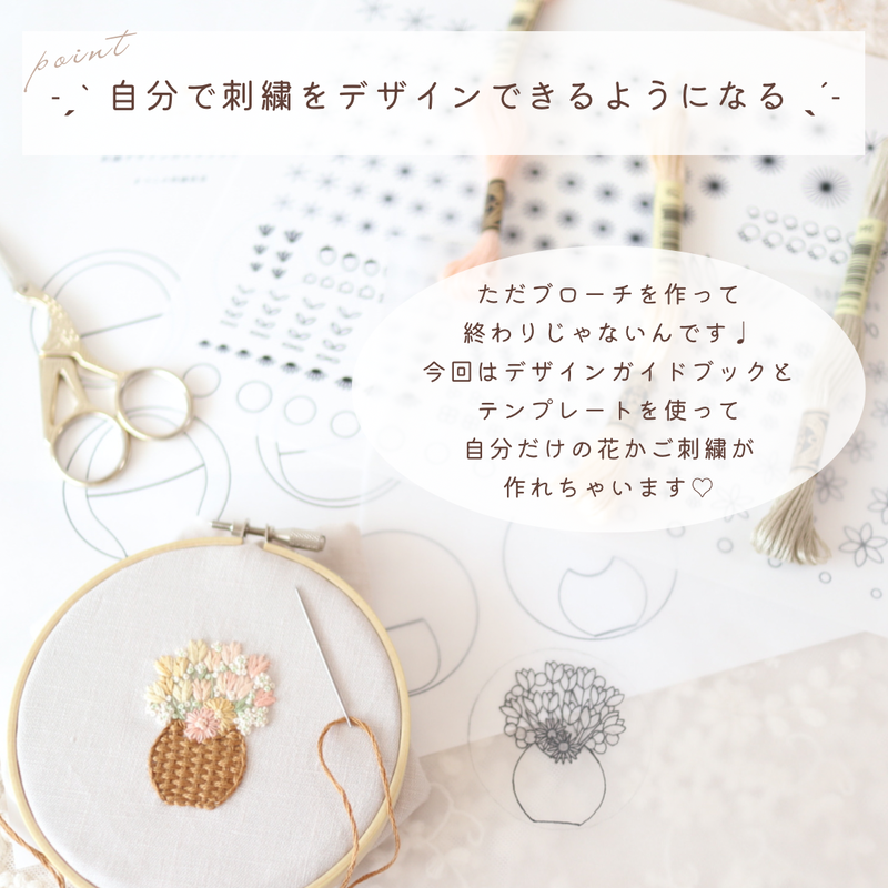 花かごブローチの刺繍キット | 刺繍キット屋 まつこの刺繍教室
