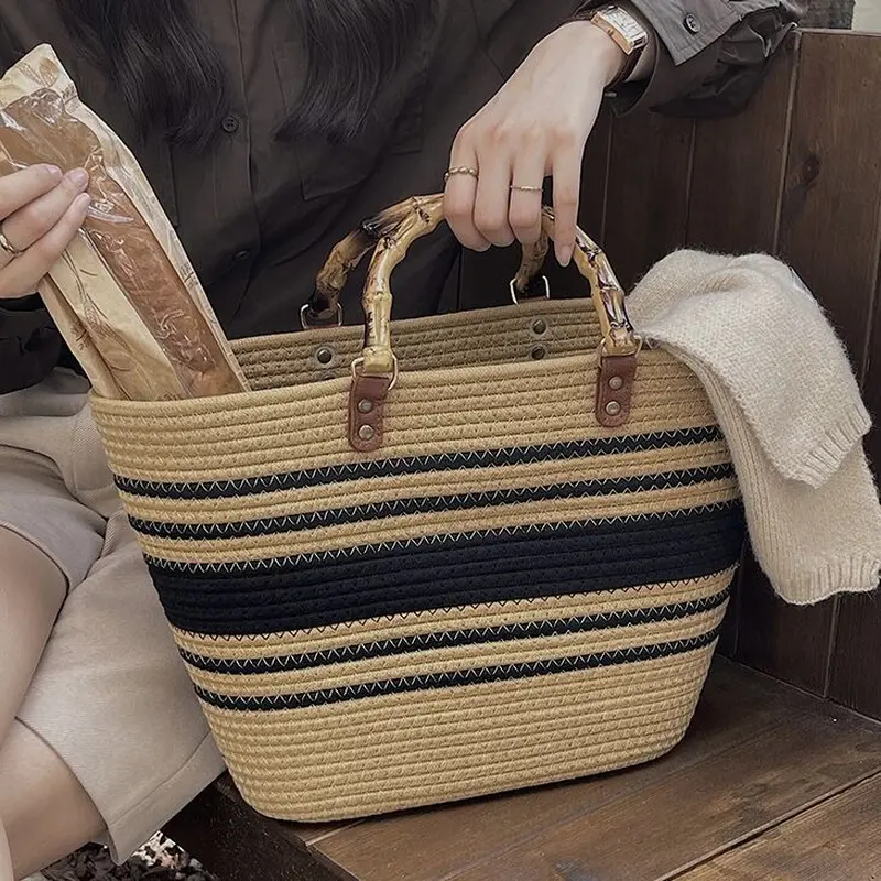 バンブー風持ち手 ロープ編み トートバッグ かごバッグ | 70PARK