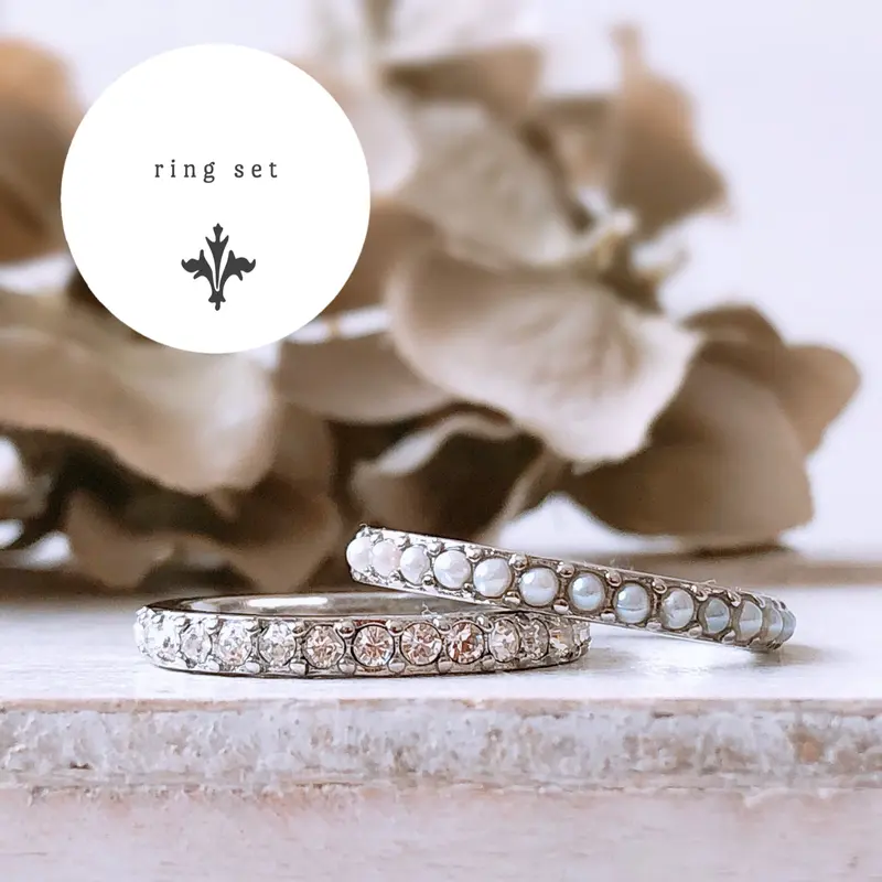 お得なリング2本セット】スワロフスキー&パール ハーフエタニティ