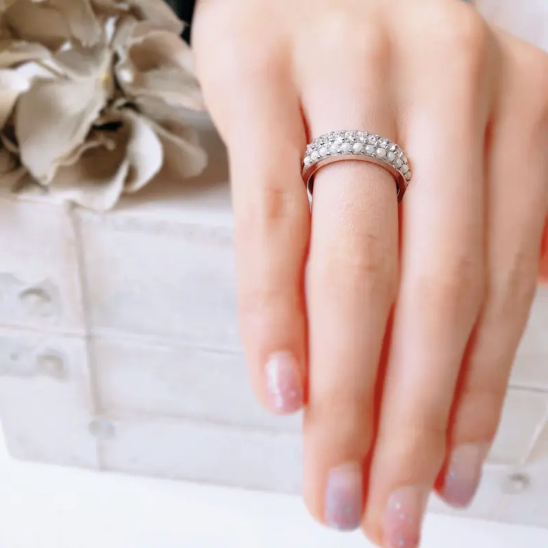 お得なリング2本セット】スワロフスキー&パール ハーフエタニティ