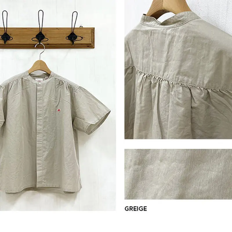 DANTON ダントン レディース コットンリネン半袖バンドカラーギャザー