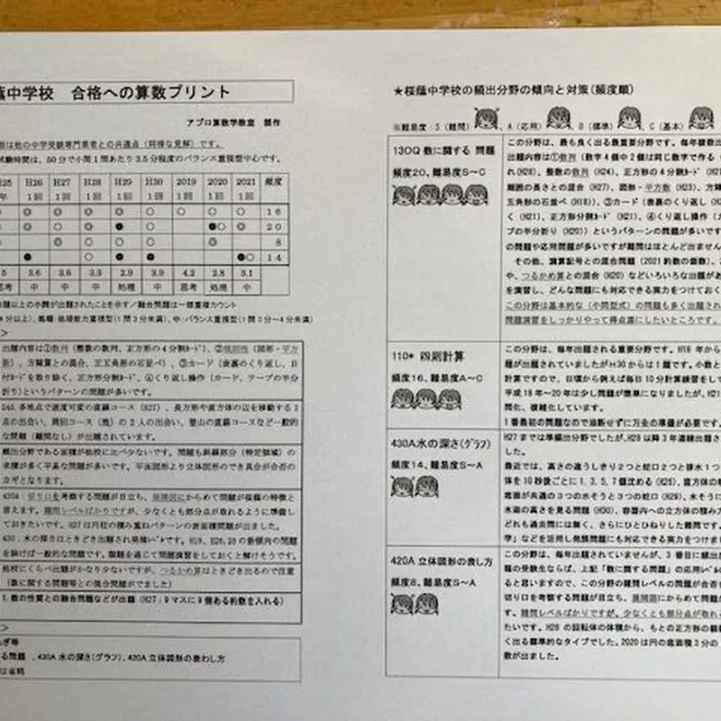 □中学受験 桜蔭中学校 2024年新攻略プリント（算数と分析理科）○算数