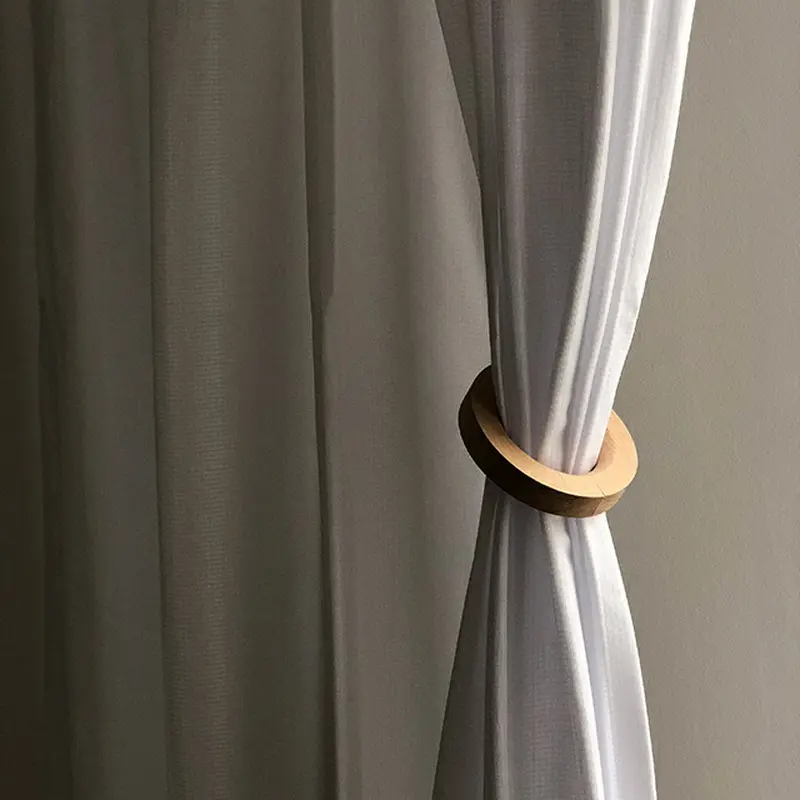 curtain-03002 2個セット ウッドリング カーテンホルダー マグネット式