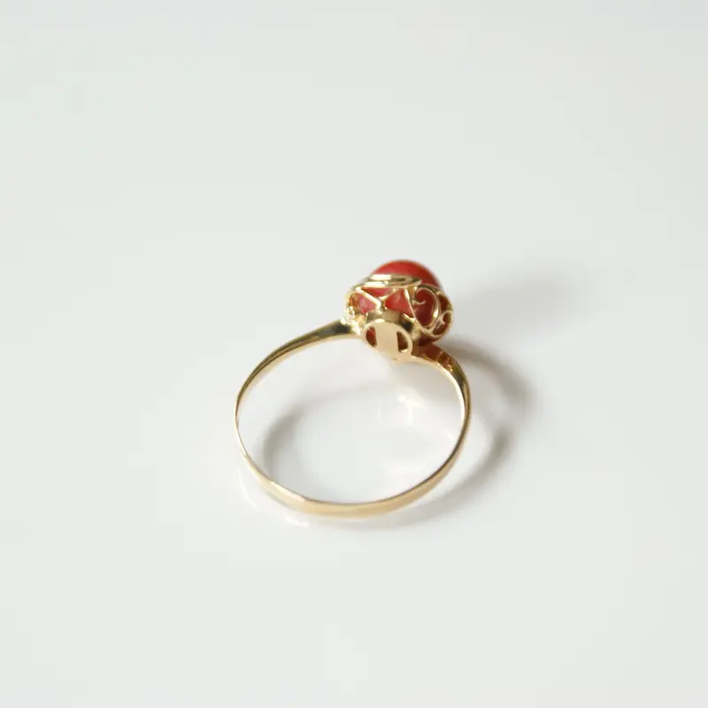 K18YG 赤珊瑚 リング指輪 / ヴィンテージジュエリー・アクセサリー