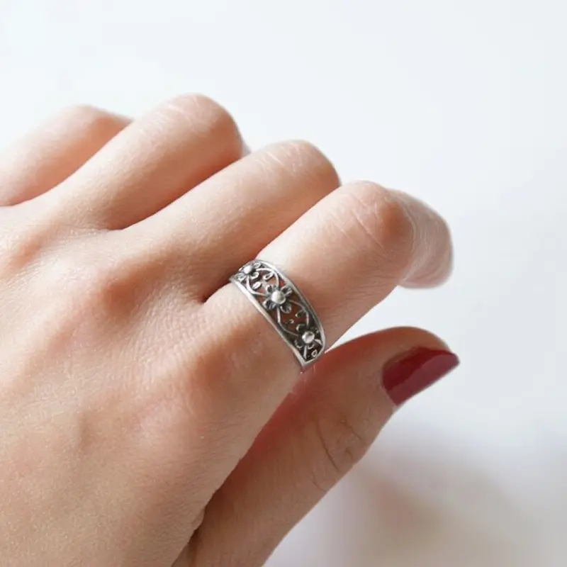 ロシア買付】シルバー925 フラワー透かしリング指輪 / ヴィンテージ